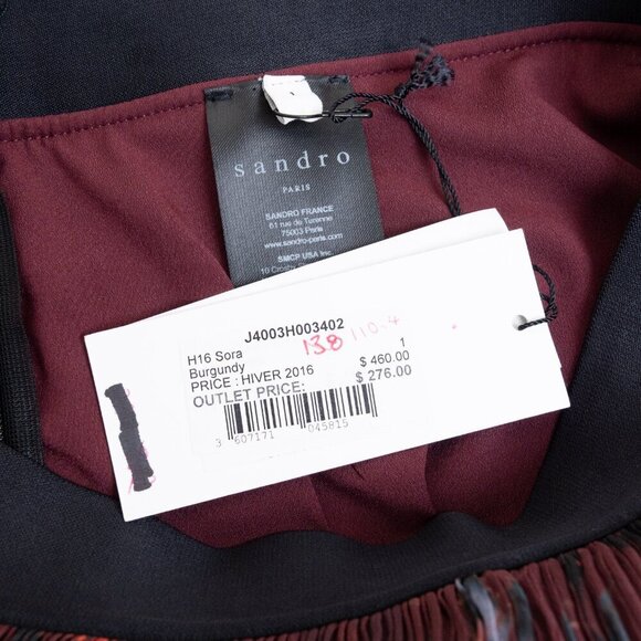 Sandro Pleated Midi Skirt Floral Burgundy Size 1 - Picture 16 of 16